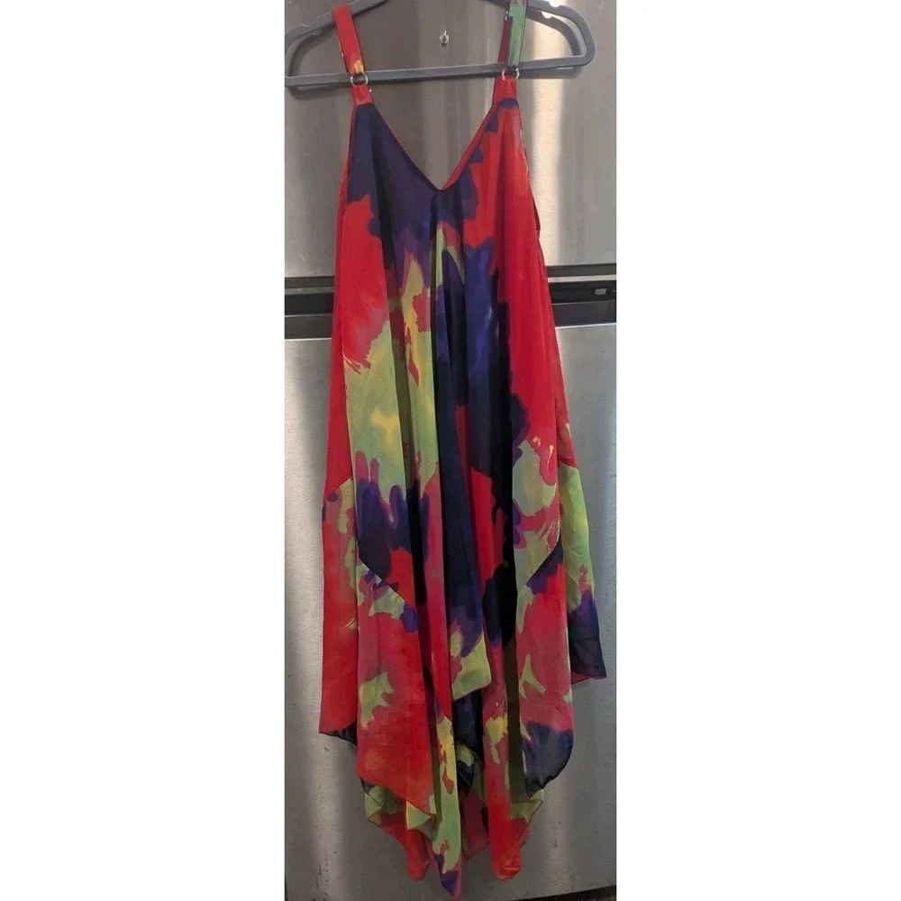 Maxi‎ dress 1X Layered Bold Coloful Tropical Flowy Beachy Resort Ocean Cruise